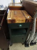 METAL INDUSTRIAL TYPE BEDSIDE CUPBOARD WITH SINGLE DRAWER, OPEN SHELF OVER PANELLED CUPBOARD DOOR