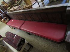 GOOD QUALITY OAK FRAMED 8FT PEW WITH RED REXINE SEATS