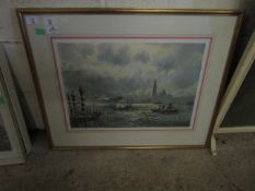 ROWLAND SPENCER FORD, SIGNED IN PENCIL TO MARGIN, COLOURED PRINT, "THE SEA PRINCESS LEAVING