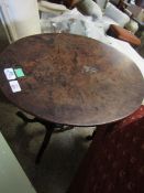 MAHOGANY OVAL PEDESTAL TABLE RAISED ON RING TURNED SUPPORT WITH TRIPOD BASE, 61.5CM WIDE