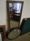 OAK CIRCULAR WALL MOUNTED MIRROR TOGETHER WITH A FURTHER RECTANGULAR WALL MOUNTED MIRROR (2)