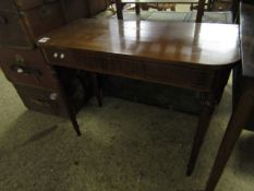 MAHOGANY FRAMED AND SATINWOOD BANDED SIDE TABLE ON RING TURNED LEGS