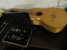 ACOUSTIC GUITAR AND CASE TOGETHER WITH A FOUR-PIECE CLARINET (2)