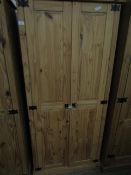 PINE FRAMED DOUBLE DOOR WARDROBE WITH RINGLET HANDLES