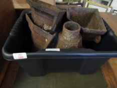 BOX CONTAINING FOUR CAST IRON WATER HOPPERS