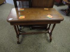 EDWARDIAN WALNUT FOLD OVER CARD TABLE WITH GREEN BAIZE INTERIOR SUPPORTED ON FOUR RING TURNED