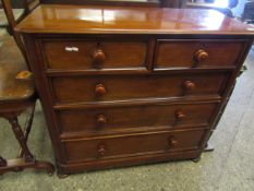 VICTORIAN MAHOGANY STRAIGHT FRONTED TWO OVER THREE FULL WIDTH DRAWER CHEST WITH TURNED KNOB
