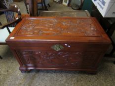 CHINESE HARDWOOD BLANKET CHEST WITH DRAGON CARVED DETAIL