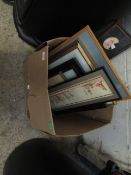 BOX CONTAINING MIXED CARICATURES, PRINTS, PICTURES, WATERCOLOURS ETC