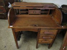 OAK FRAMED SINGLE PEDESTAL TAMBOUR FRONTED DESK