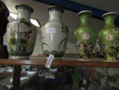 PAIR OF 20TH CENTURY CHINESE FLORAL DECORATED VASES, TOGETHER WITH A FURTHER MODERN PAIR OF