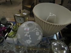 ANNIVERSARY TYPE CLOCK, A MODERN GLASS LIGHT SHADE AND WEDGWOOD JASPER WARE DISHES