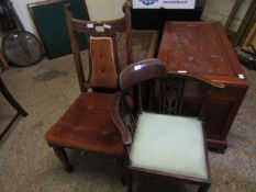 EDWARDIAN INLAID CORNER CHAIR TOGETHER WITH AN ARTS AND CRAFTS TYPE DINING CHAIR (2)