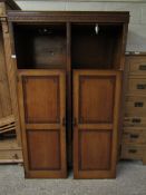 OAK CARVED FRONTED DOUBLE DOOR WARDROBE WITH FITTED INTERIOR WITH TWO DRAWER BASE WITH RINGLET