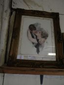 GILT FRAMED PRINT OF A KISSING COUPLE