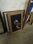 PEWTER AND COPPER FRAMED SCULPTURE OF A LOBSTER, FRAMELESS MIRROR AND A PRINT