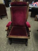 AMERICAN WALNUT ROCKING CHAIR WITH RED UPHOLSTERY