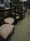 SET OF SIX VICTORIAN MAHOGANY STYLE BALLOON BACK DINING CHAIRS WITH UPHOLSTERED SEATS AND REEDED