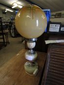 MID/LATE 20TH CENTURY ONYX AND CHROMIUM BASED ELECTRIC TABLE LAMP WITH LARGE SPHERICAL SMOKED