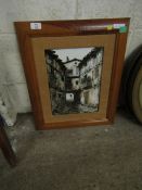 PINE FRAMED PICTURE OF A CONTINENTAL STREET SCENE