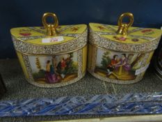 PAIR OF MODERN AUGUSTUS REX TYPE OVAL LIDDED CONTAINERS (2)