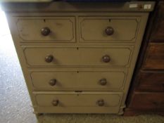 VICTORIAN PINE PAINTED TWO OVER THREE FULL WIDTH DRAWER CHESTS WITH TURNED KNOB HANDLES RAISED ON