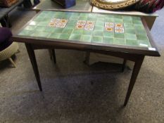 OAK FRAMED ARTS AND CRAFTS TYPE TILE TOP TABLE ON TAPERING SQUARE LEGS