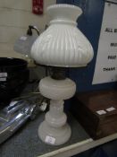 OPAQUE VICTORIAN OIL LAMP WITH SHAPED SHADE