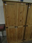 PINE FRAMED DOUBLE DOOR WARDROBE WITH RINGLET HANDLES