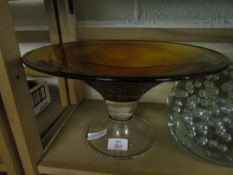 AMBER AND CLEAR GLASS PEDESTAL BOWL