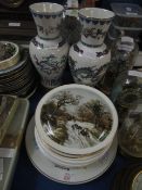 MIXED COLLECTORS PLATES, PAIR OF "THE JOURNEY OF THE HEAVENLY TORTOISE" VASES ETC