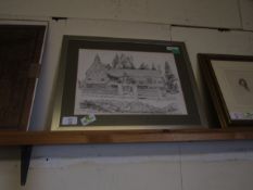 ANN HOLGATE PENCIL SKETCH OF THE DOLPHIN INN AT BISHOPS PALACE NORWICH