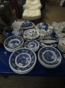 QUANTITY OF ADAMS ENGLISH SCENIC BLUE AND WHITE PRINTED DINNER WARES TOGETHER WITH PORTMEIRION
