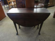 18TH CENTURY MAHOGANY STAINED DROP LEAF TABLE ON TAPERING SUPPORTS WITH PAD FEET, 90CM WIDE