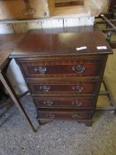 REPRODUCTION MAHOGANY SMALL PROPORTION FOUR FULL WIDTH DRAWER CHEST ON BRACKET FEET