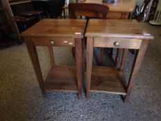 PAIR OF PINE FRAMED SINGLE DRAWER BEDSIDE TABLES WITH OPEN SHELVES