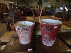 GEORGIAN GALVANISED AND PAINTED FIRE WATER BUCKET TOGETHER WITH A FURTHER SMALLER SAND BUCKET (2)