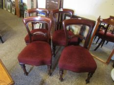 SET OF FOUR VICTORIAN MAHOGANY BAR BACK DINING CHAIRS, RED UPHOLSTERED SEATS