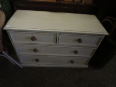 CREAM PAINTED TWO OVER TWO FULL WIDTH DRAWER CHEST WITH KNOB HANDLES