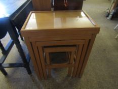 GOOD QUALITY MODERN OAK NEST OF FOUR TABLES WITH GLASS TOP