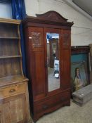 ART NOUVEAU MAHOGANY MIRROR DOOR WARDROBE WITH COPPER PRESSED PANELS WITH FULL WIDTH DRAWER TO BASE