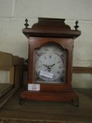 TEAK CASED PAGODA TOPPED MANTEL CLOCK