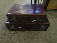 TWO BROWN LEATHER SUITCASES, ONE WITH THE INITIAL MEK TO TOP