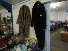 BROWN THREE QUARTER LENGTH FUR JACKET TOGETHER WITH A BLACK FULL LENGTH LADIES JACKET (2)