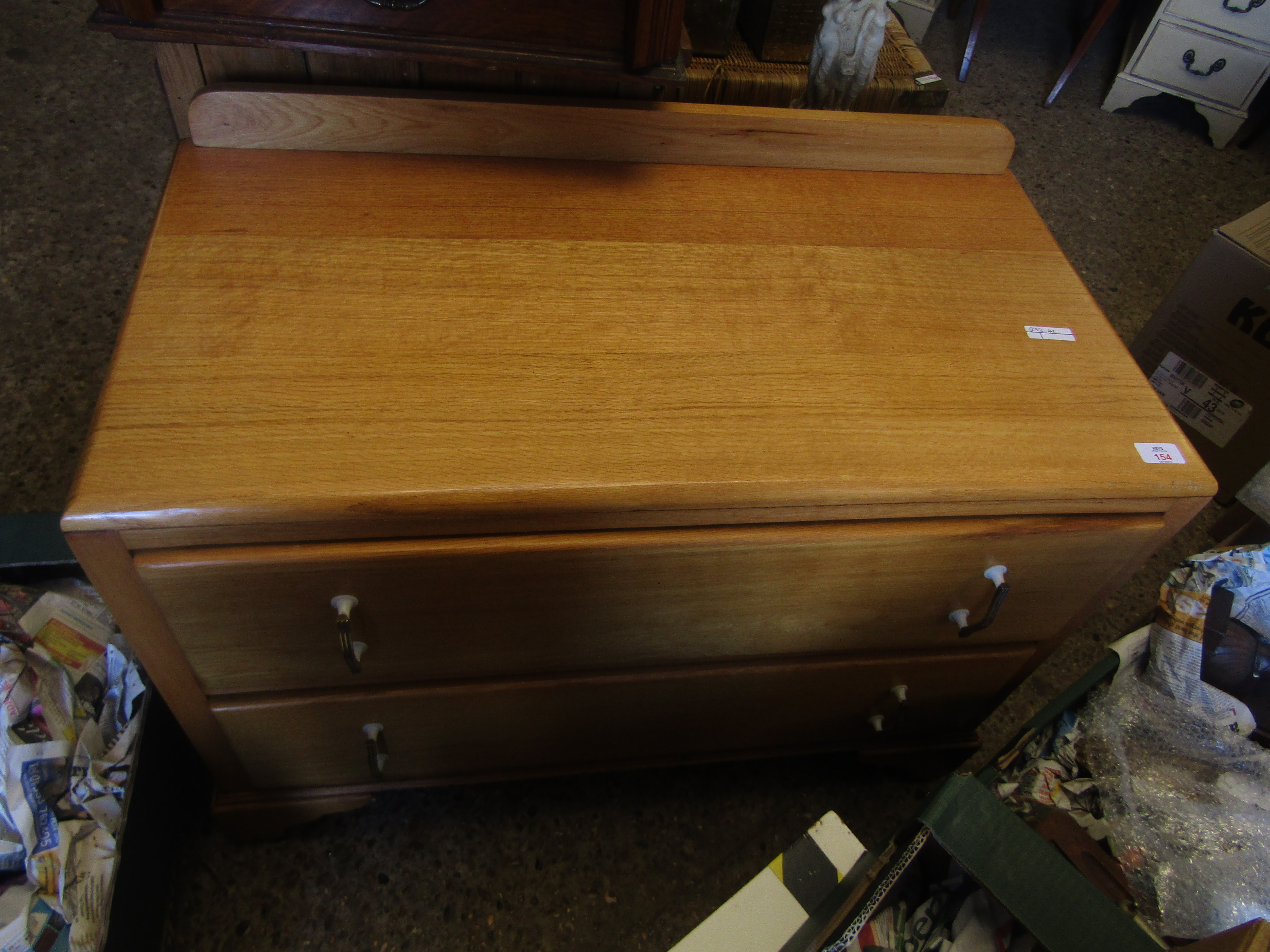 LIGHT OAK FRAMED TWO FULL WIDTH DRAWER SIDE CABINET WITH CHROMIUM HANDLES