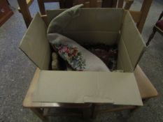 BOX CONTAINING A VICTORIAN BEAD WORK DISPLAY TOGETHER WITH A QUANTITY OF UNFRAMED MODERN FLORAL