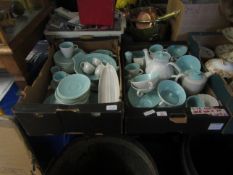 TWO TRAYS CONTAINING MIXED GREY AND TURQUOISE POOLE DINNER/TEA WARES (2)