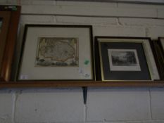 FOUR MIXED PICTURES, PRINTS, MAP OF NORFOLK ETC