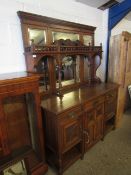 OAK FRAMED SIX MIRROR BACK DRESSER WITH SPINDLE GALLERY SUPPORT AND CARVED DETAIL, THE BASE WITH