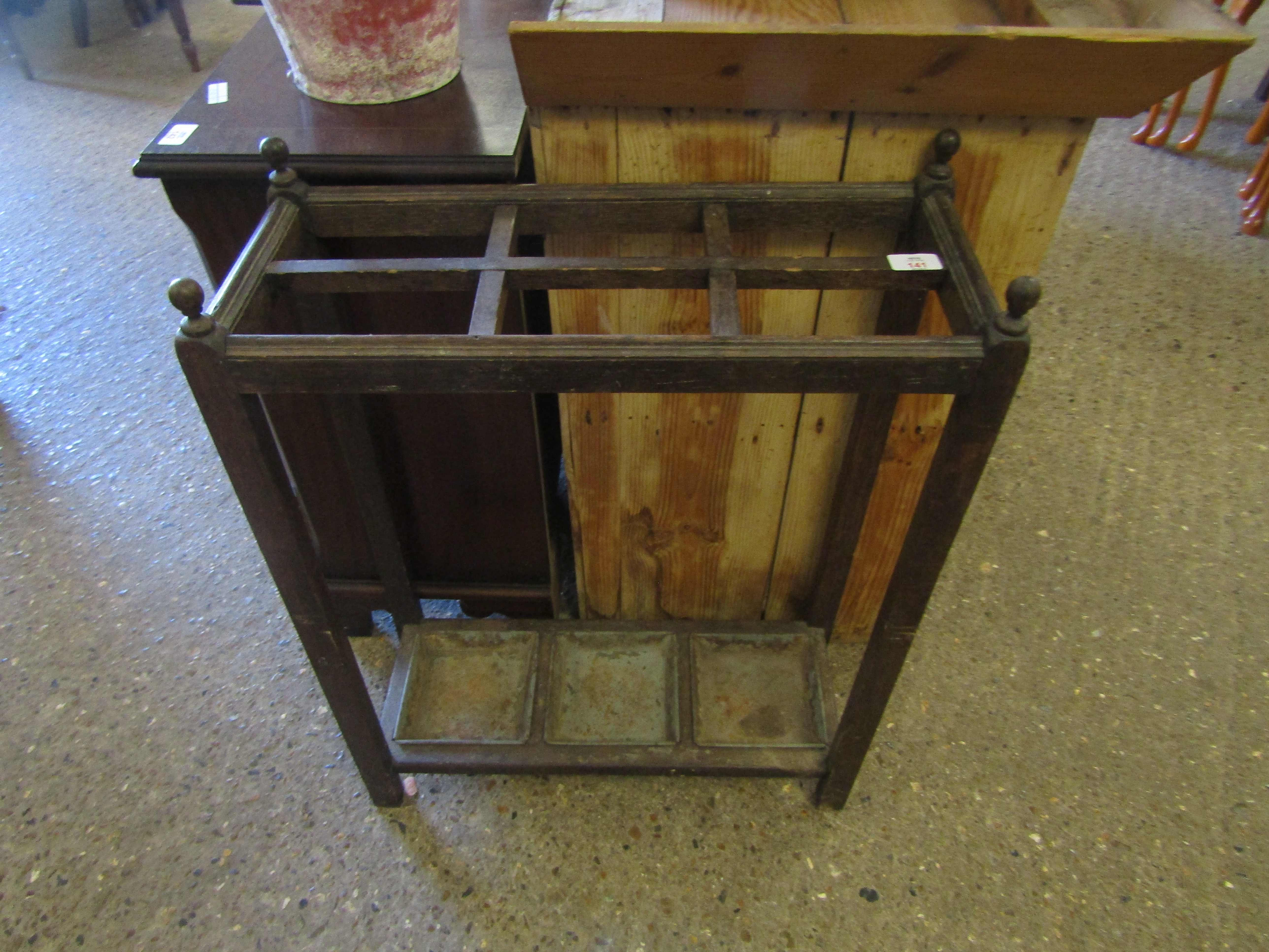 OAK FRAMED SIX SECTIONAL STICK STAND AND TRAYS